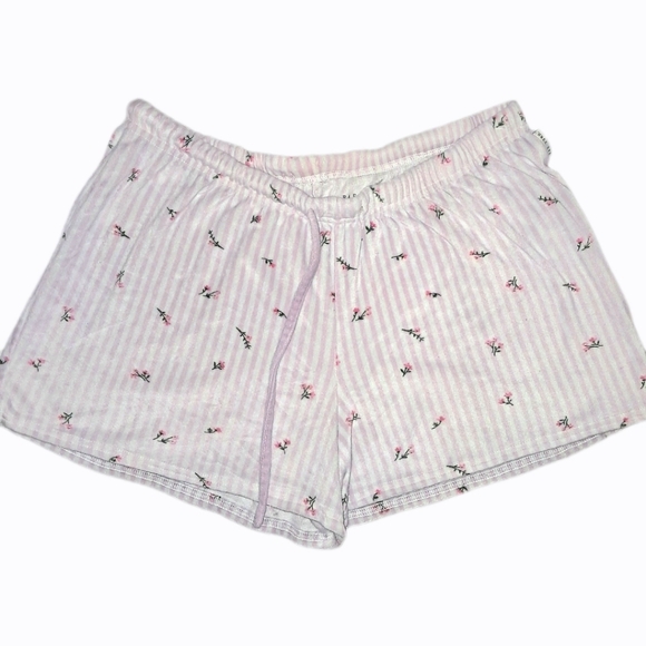 EUC Rae Dunn Pink & White Striped Floral PJ Shorts - Women's Size Large - Picture 2 of 5